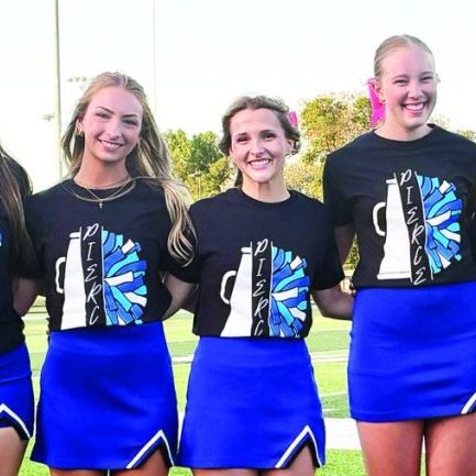 Pierce was represented well at this year’s Northeast Nebraska All-Star Football Game with seven members of the high school cheer squad and four football players participating in the event. Above, the 2026 Northeast Nebraska All-Star cheerleaders from Pierce, cheering at the football game held Friday, June 12, at Veterans Memorial Park in Norfolk, included, left to right: Colbie Podany, Aubree Uribe, Mya Johnson, Elizabeth Furstenau, Jada Brummels, Eleanor Bauermeister, and Payton Montgomery. 